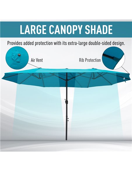 Outsunny 4.6m Double-Sided Patio Parasol Sun Umbrella-Blue 84D-031V01NU - pic 54930 | FastDaddyshop
