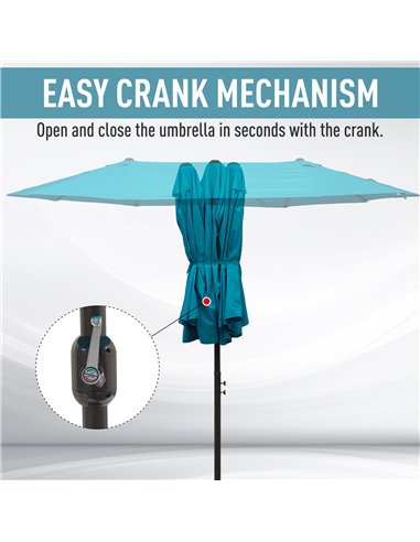 Outsunny 4.6m Double-Sided Patio Parasol Sun Umbrella-Blue 84D-031V01NU