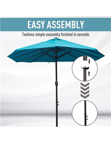 Outsunny 4.6m Double-Sided Patio Parasol Sun Umbrella-Blue 84D-031V01NU
