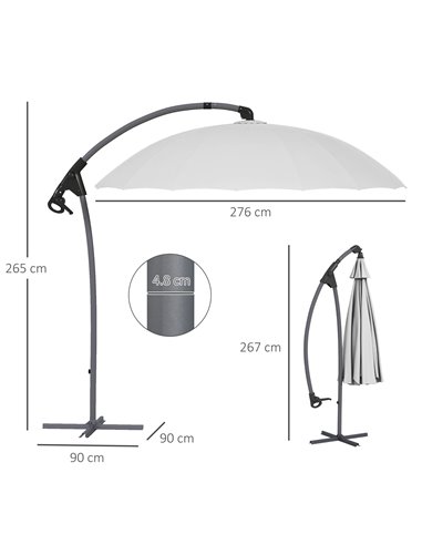 Outsunny Cantilever Parasol 2.7m with Sturdy Cross Base, UV Protection, Easy Adjust, Grey 84D-268V00GY