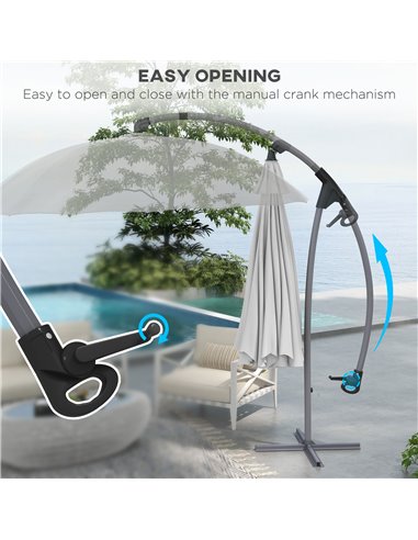 Outsunny Cantilever Parasol 2.7m with Sturdy Cross Base, UV Protection, Easy Adjust, Grey 84D-268V00GY