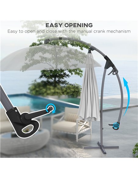 Outsunny Cantilever Parasol 2.7m with Sturdy Cross Base, UV Protection, Easy Adjust, Grey 84D-268V00GY - pic 54939 | FastDaddyshop