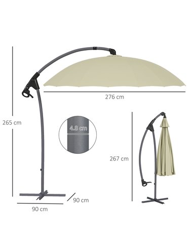 Outsunny 2.7m Cantilever Parasol, with Cross Base - Beige 84D-268V00BG