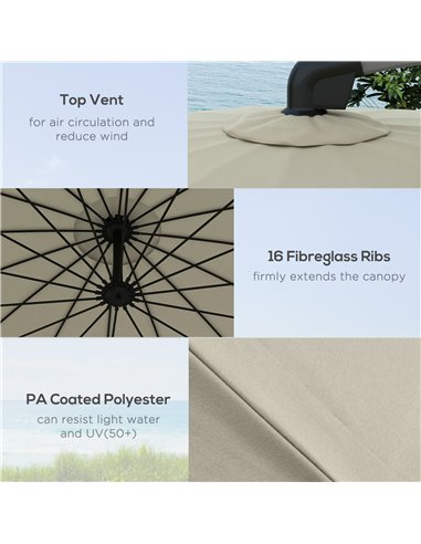Outsunny 2.7m Cantilever Parasol, with Cross Base - Beige 84D-268V00BG