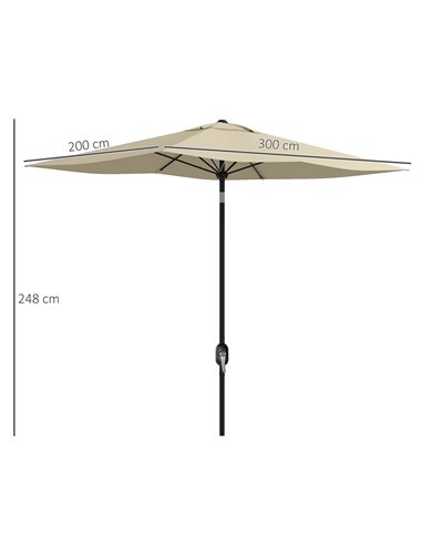 Outsunny Rectangular Garden Parasol 2x3m, Market Umbrella with Crank and Push Button Tilt, 6 Ribs, Aluminium Pole, Cream 84D-158