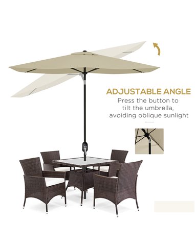 Outsunny Rectangular Garden Parasol 2x3m, Market Umbrella with Crank and Push Button Tilt, 6 Ribs, Aluminium Pole, Cream 84D-158