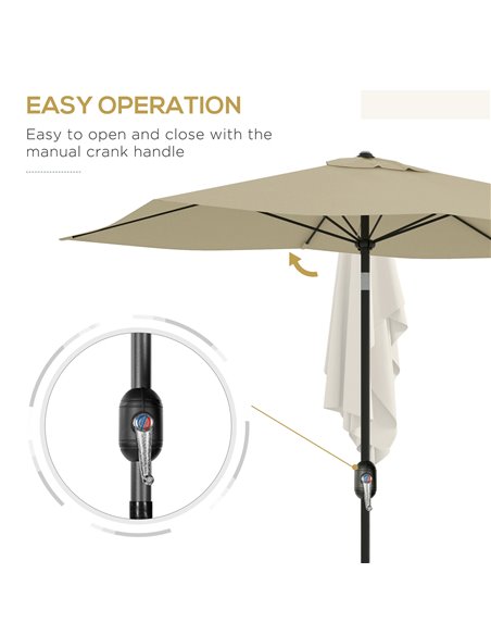 Outsunny Rectangular Garden Parasol 2x3m, Market Umbrella with Crank and Push Button Tilt, 6 Ribs, Aluminium Pole, Cream 84D-158 - pic 54958 | FastDaddyshop