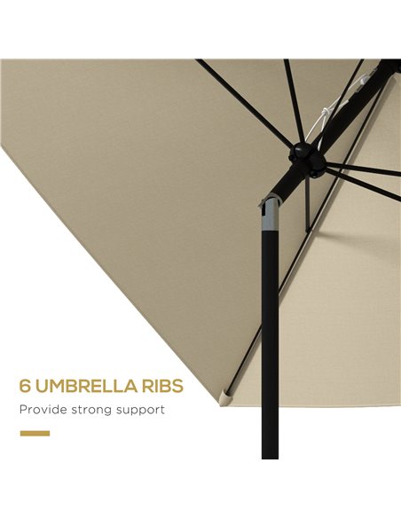 Outsunny Rectangular Garden Parasol 2x3m, Market Umbrella with Crank and Push Button Tilt, 6 Ribs, Aluminium Pole, Cream 84D-158 - pic 54959 | FastDaddyshop