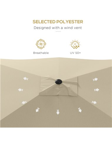 Outsunny Rectangular Garden Parasol 2x3m, Market Umbrella with Crank and Push Button Tilt, 6 Ribs, Aluminium Pole, Cream 84D-158