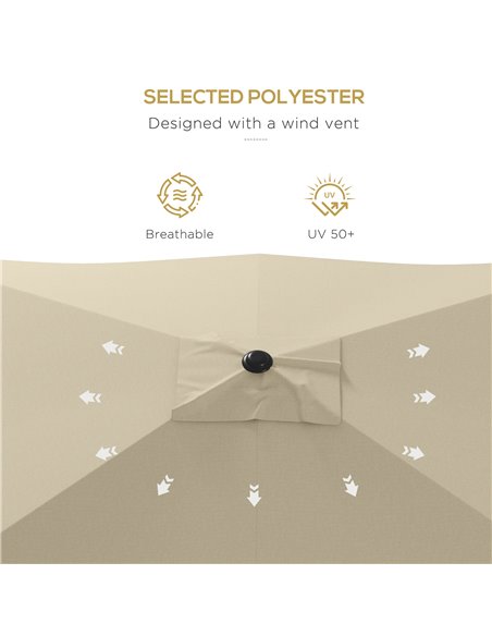 Outsunny Rectangular Garden Parasol 2x3m, Market Umbrella with Crank and Push Button Tilt, 6 Ribs, Aluminium Pole, Cream 84D-158 - pic 54960 | FastDaddyshop
