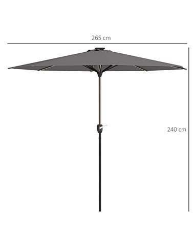 Outsunny Patio Parasol with Solar-Powered LED Lights, Crank Handle Outdoor Umbrella, Charcoal Grey 84D-315V00CG