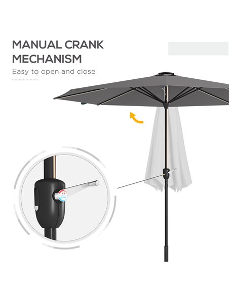 Outsunny Patio Parasol with Solar-Powered LED Lights, Crank Handle Outdoor Umbrella, Charcoal Grey 84D-315V00CG - pic 54968 | FastDaddyshop