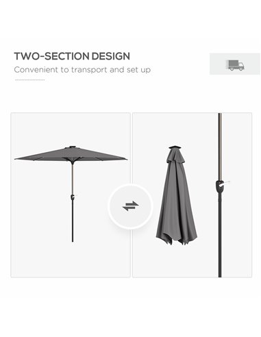 Outsunny Patio Parasol with Solar-Powered LED Lights, Crank Handle Outdoor Umbrella, Charcoal Grey 84D-315V00CG