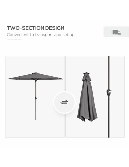 Outsunny Patio Parasol with Solar-Powered LED Lights, Crank Handle Outdoor Umbrella, Charcoal Grey 84D-315V00CG - pic 54969 | FastDaddyshop