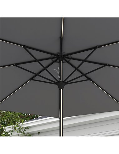 Outsunny Patio Parasol with Solar-Powered LED Lights, Crank Handle Outdoor Umbrella, Charcoal Grey 84D-315V00CG