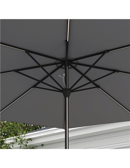 Outsunny Patio Parasol with Solar-Powered LED Lights, Crank Handle Outdoor Umbrella, Charcoal Grey 84D-315V00CG - pic 54970 | FastDaddyshop