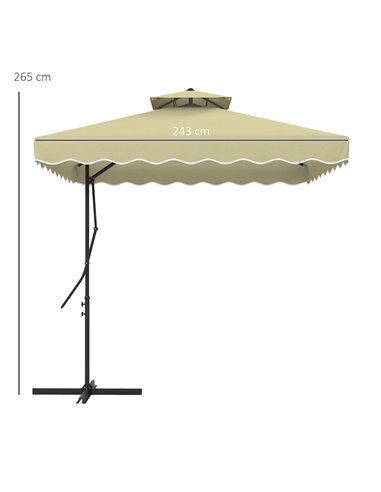 Outsunny 2.5m Square Double Top Garden Parasol Cantilever Umbrella with Ruffles, Beige 84D-267V00BG