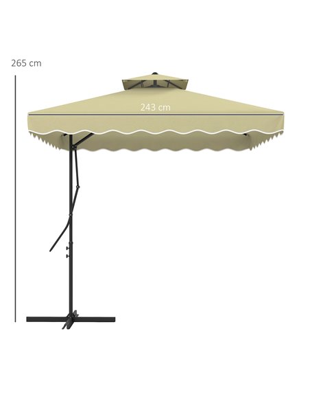 Outsunny 2.5m Square Double Top Garden Parasol Cantilever Umbrella with Ruffles, Beige 84D-267V00BG - pic 54974 | FastDaddyshop