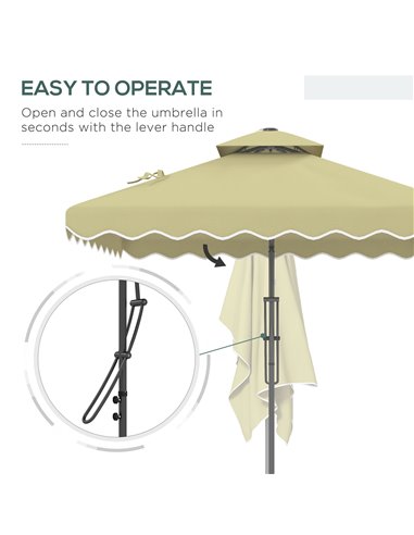 Outsunny 2.5m Square Double Top Garden Parasol Cantilever Umbrella with Ruffles, Beige 84D-267V00BG