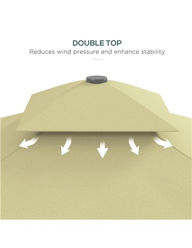 Outsunny 2.5m Square Double Top Garden Parasol Cantilever Umbrella with Ruffles, Beige 84D-267V00BG