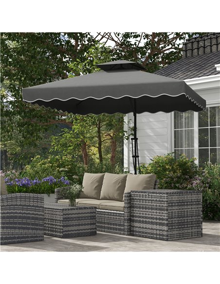Outsunny 2.5m Square Double Top Garden Parasol Cantilever Umbrella with Ruffles, Dark Grey 84D-267V00CG - pic 54982 | FastDaddyshop