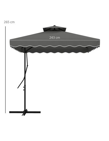 Outsunny 2.5m Square Double Top Garden Parasol Cantilever Umbrella with Ruffles, Dark Grey 84D-267V00CG