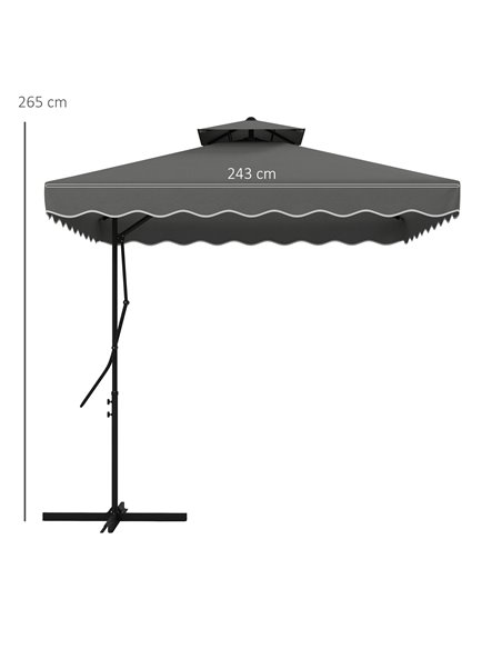 Outsunny 2.5m Square Double Top Garden Parasol Cantilever Umbrella with Ruffles, Dark Grey 84D-267V00CG - pic 54983 | FastDaddyshop
