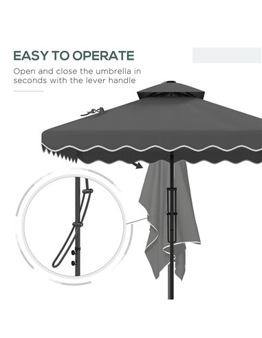 Outsunny 2.5m Square Double Top Garden Parasol Cantilever Umbrella with Ruffles, Dark Grey 84D-267V00CG