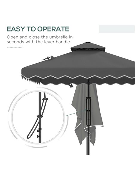 Outsunny 2.5m Square Double Top Garden Parasol Cantilever Umbrella with Ruffles, Dark Grey 84D-267V00CG - pic 54984 | FastDaddyshop