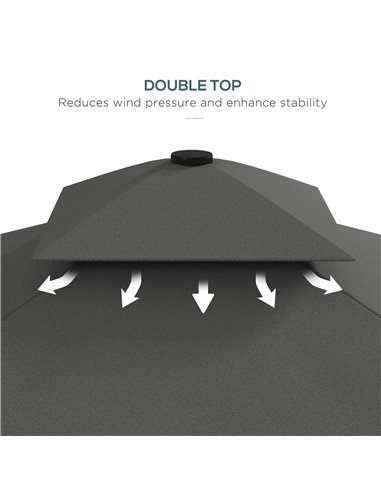 Outsunny 2.5m Square Double Top Garden Parasol Cantilever Umbrella with Ruffles, Dark Grey 84D-267V00CG