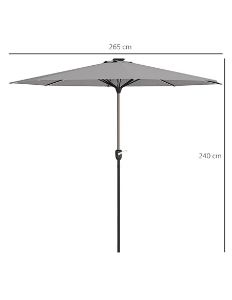 Outsunny Patio Umbrella with Solar-Powered LED Lights, Outdoor Parasol with Crank Handle, Light Grey 84D-315V00LG - pic 54992 | FastDaddyshop