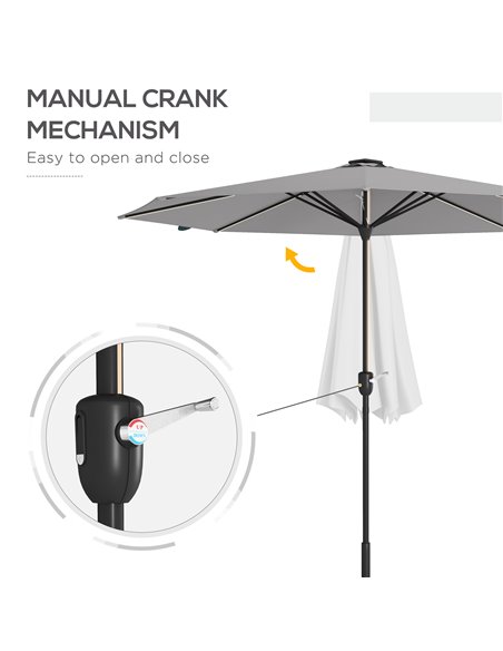 Outsunny Patio Umbrella with Solar-Powered LED Lights, Outdoor Parasol with Crank Handle, Light Grey 84D-315V00LG - pic 54995 | FastDaddyshop