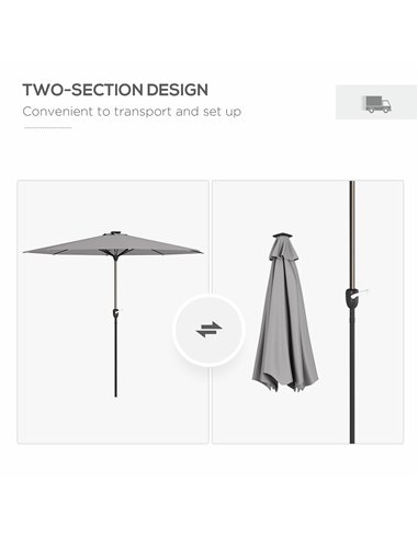 Outsunny Patio Umbrella with Solar-Powered LED Lights, Outdoor Parasol with Crank Handle, Light Grey 84D-315V00LG