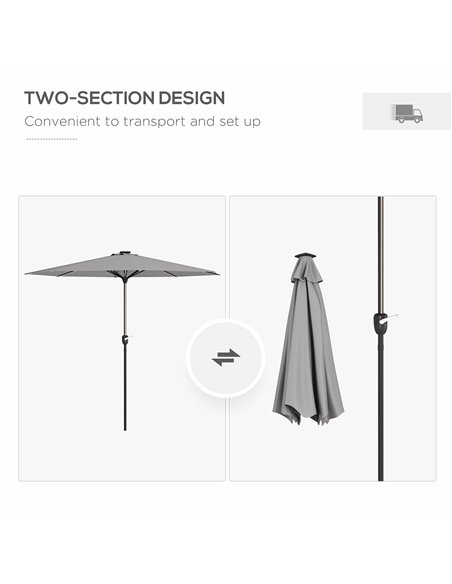 Outsunny Patio Umbrella with Solar-Powered LED Lights, Outdoor Parasol with Crank Handle, Light Grey 84D-315V00LG - pic 54996 | FastDaddyshop
