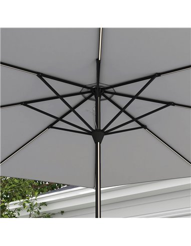 Outsunny Patio Umbrella with Solar-Powered LED Lights, Outdoor Parasol with Crank Handle, Light Grey 84D-315V00LG