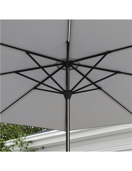 Outsunny Patio Umbrella with Solar-Powered LED Lights, Outdoor Parasol with Crank Handle, Light Grey 84D-315V00LG - pic 54997 | FastDaddyshop