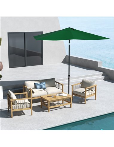 Outsunny Rectangular Outdoor Parasol Market Umbrella with Crank & Push Button Tilt, 6 Ribs, Aluminium Pole, 2 x 3(m), Green 84D-
