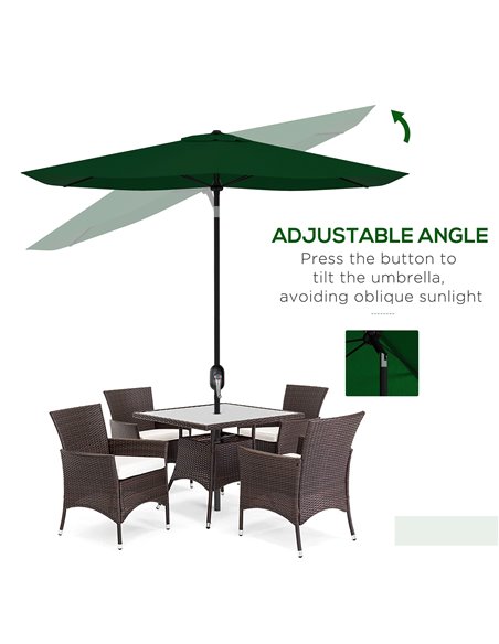 Outsunny Rectangular Outdoor Parasol Market Umbrella with Crank & Push Button Tilt, 6 Ribs, Aluminium Pole, 2 x 3(m), Green 84D- - pic 55002 | FastDaddyshop