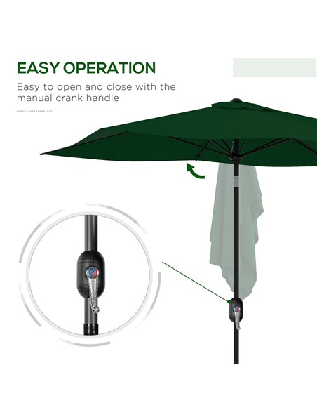 Outsunny Rectangular Outdoor Parasol Market Umbrella with Crank & Push Button Tilt, 6 Ribs, Aluminium Pole, 2 x 3(m), Green 84D- - pic 55003 | FastDaddyshop