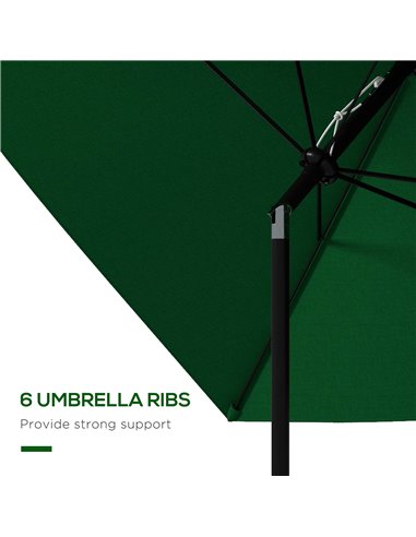 Outsunny Rectangular Outdoor Parasol Market Umbrella with Crank & Push Button Tilt, 6 Ribs, Aluminium Pole, 2 x 3(m), Green 84D-