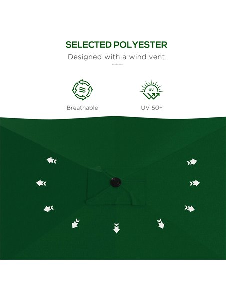 Outsunny Rectangular Outdoor Parasol Market Umbrella with Crank & Push Button Tilt, 6 Ribs, Aluminium Pole, 2 x 3(m), Green 84D- - pic 55005 | FastDaddyshop