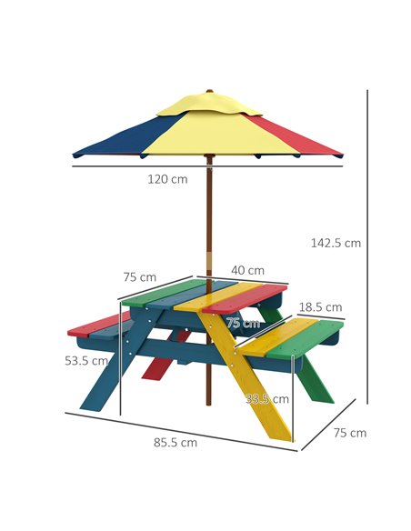 Outsunny Wooden Kids Table and Chair Set with Removable Parasol, for Ages 3-6 Years - Multicoloured 3E2-003V00MX - pic 55019 | FastDaddyshop