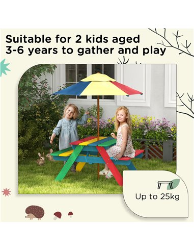 Outsunny Wooden Kids Table and Chair Set with Removable Parasol, for Ages 3-6 Years - Multicoloured 3E2-003V00MX