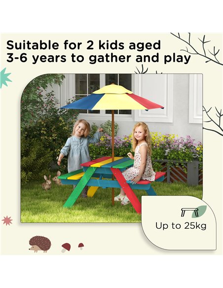 Outsunny Wooden Kids Table and Chair Set with Removable Parasol, for Ages 3-6 Years - Multicoloured 3E2-003V00MX - pic 55021 | FastDaddyshop