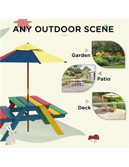 Outsunny Wooden Kids Table and Chair Set with Removable Parasol, for Ages 3-6 Years - Multicoloured 3E2-003V00MX - pic 55022 | FastDaddyshop