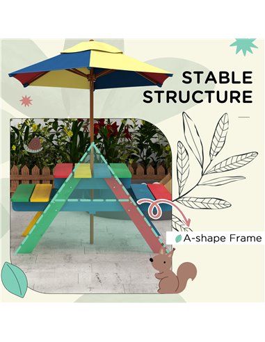 Outsunny Wooden Kids Table and Chair Set with Removable Parasol, for Ages 3-6 Years - Multicoloured 3E2-003V00MX