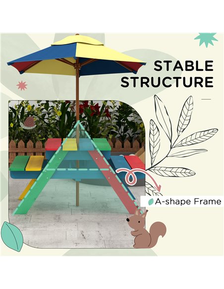 Outsunny Wooden Kids Table and Chair Set with Removable Parasol, for Ages 3-6 Years - Multicoloured 3E2-003V00MX - pic 55023 | FastDaddyshop