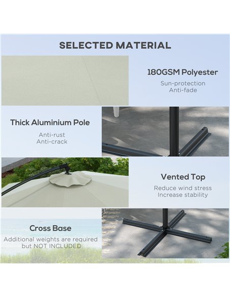 Outsunny 3(m) Cantilever Parasol with Cross Base, Banana Parasol with Crank Handle, Tilt and 8 Ribs, Round Hanging Patio Umbrell - pic 55029 | FastDaddyshop