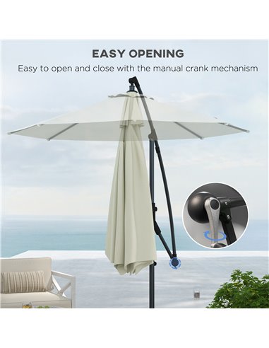 Outsunny 3(m) Cantilever Parasol with Cross Base, Banana Parasol with Crank Handle, Tilt and 8 Ribs, Round Hanging Patio Umbrell