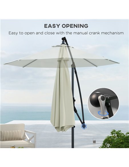 Outsunny 3(m) Cantilever Parasol with Cross Base, Banana Parasol with Crank Handle, Tilt and 8 Ribs, Round Hanging Patio Umbrell - pic 55031 | FastDaddyshop
